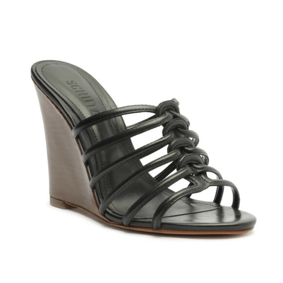 Schutz Womens 8.5 Octavia Wedge Leather Sandal in Black NEW - Picture 1 of 10